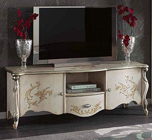 Dafne Italian Design Porta TV Stile Classico Bianco Laccato (cm. L. 153 - P. 50 - H. 56) (TVG)