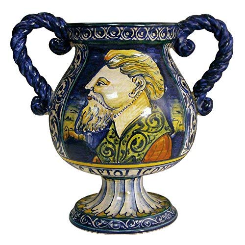 Dafne Italian Design Simonetti Vaso con Manici Dipinto a Mano in Ceramica Artistica di Castelli Italia H cm 23 Serie Orsini Colonna