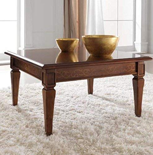Dafne Italian Design Tavolino salotto, legno scuro, 90X90H.50, 16 Kg, in legno massiccio. Elementi decorativi a rilievo 100% Made in Italy
