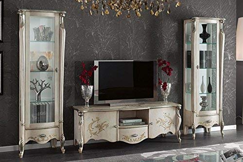 Dafne Italian Design Mobili classici per salotto e soggiorno, credenza e vetrinette colore avorio invecchiato - 100% Made in Italy (SF17)
