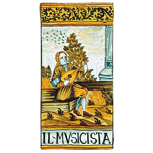 Dafne Italian Design Simonetti Mattonella decorata a mano con gancio a croce in ferro battuto in ceramica artistica di Castelli Italia arti e mestieri il musicista