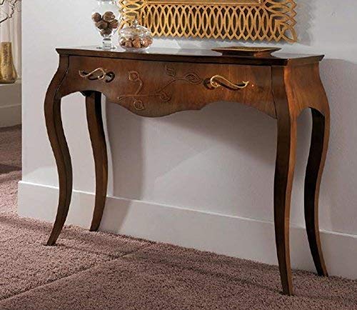 Consolle legno scuro ebano, 99x47x130, 40 Kg, Piano: legno massiccio impiallacciato noce nazionale Ante-fianchi-cassetti: multistrato curvato di pioppo impiallacciato noce nazionale-Piedi: tiglio