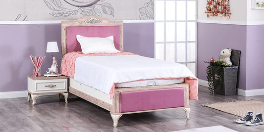 TUTTOCAMERETTE.IT - Cameretta completa per ragazze e bambine stile Luigi XVI rosa comprende letto, materasso, comodino, armadio, scrivania, comò con specchio, libreria, tappeto - [LVT]