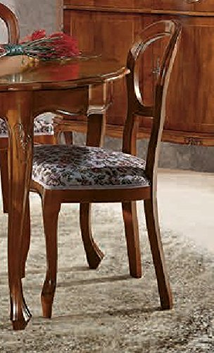 Dafne Italian Design Sedia imbottita -cm:cm: L 48 P 47 H 96 H seduta 49 cm - Ricami stile classico - in noce - 100% Made in Italy -(DF18)