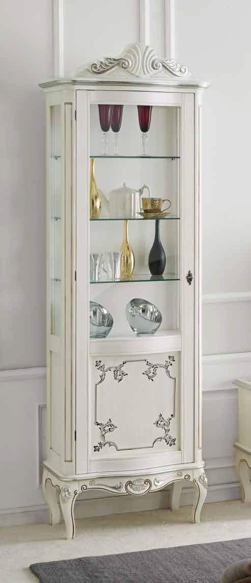 Dafne Italian Design Vetrinetta Stile Classico Noce Bianco Laccato (cm. L. 64 - P. 40 - H. 202) (TVG)