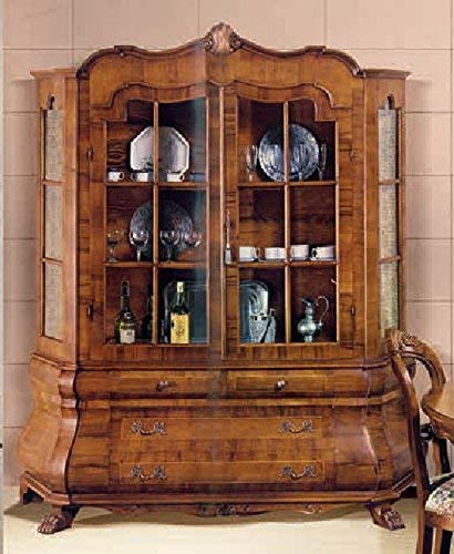 Dafne Italian Design Cristalliera olandese -cm:L 160 P 50 H 210 cm - 2 Ante - 4 Cassetti - in noce - 100% Made in Italy -(DF18)