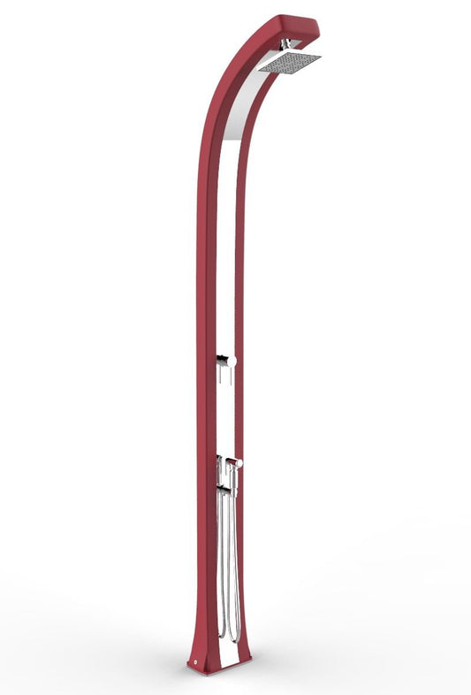 Doccia con doppio attacco per acqua calda e fredda Spring Plus Doccia tradizionale per interni e esterni in Polietilene HD con Miscelatore acqua e Doccino mobile Colore Rosso Cherry e Inox