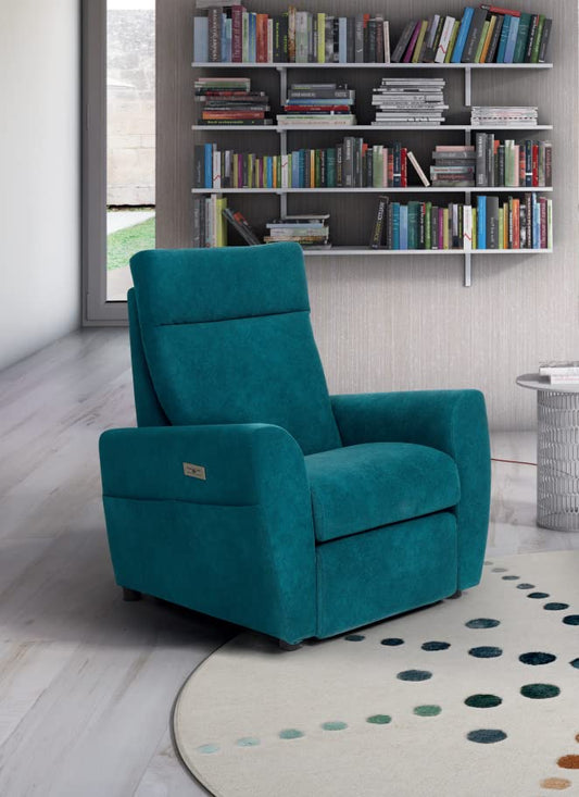 Dafne Italian Design Poltrona relax in tessuto antimacchia aquaclean colore verde petrolio - misure cm. L 89 l 88 H 100 - Made in Italy