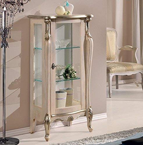 Dafne Italian Design Vetrina 1 anta bassa, colore bianco perla, decorazioni argento -cm: 60 cm - 40 cm - H 120 cm ? 0,33 Mc ? Stile classico - - 100% Made in Italy (SF17)