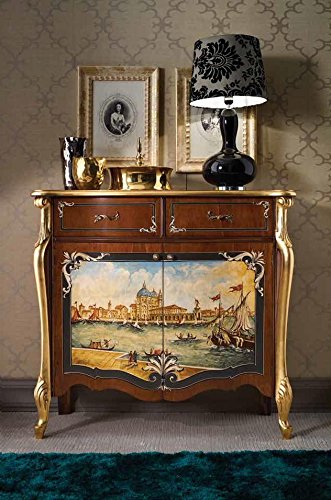 Credenza 2 ante 2 cassetti, decoro Veneziano, colore legno scuro, decorazioni oro - Dimensioni: 107 cm - 46 cm - H 100 cm ?0,59 Mc ? Stile classico -100% Legno - 100% Made in Italy (SF17)