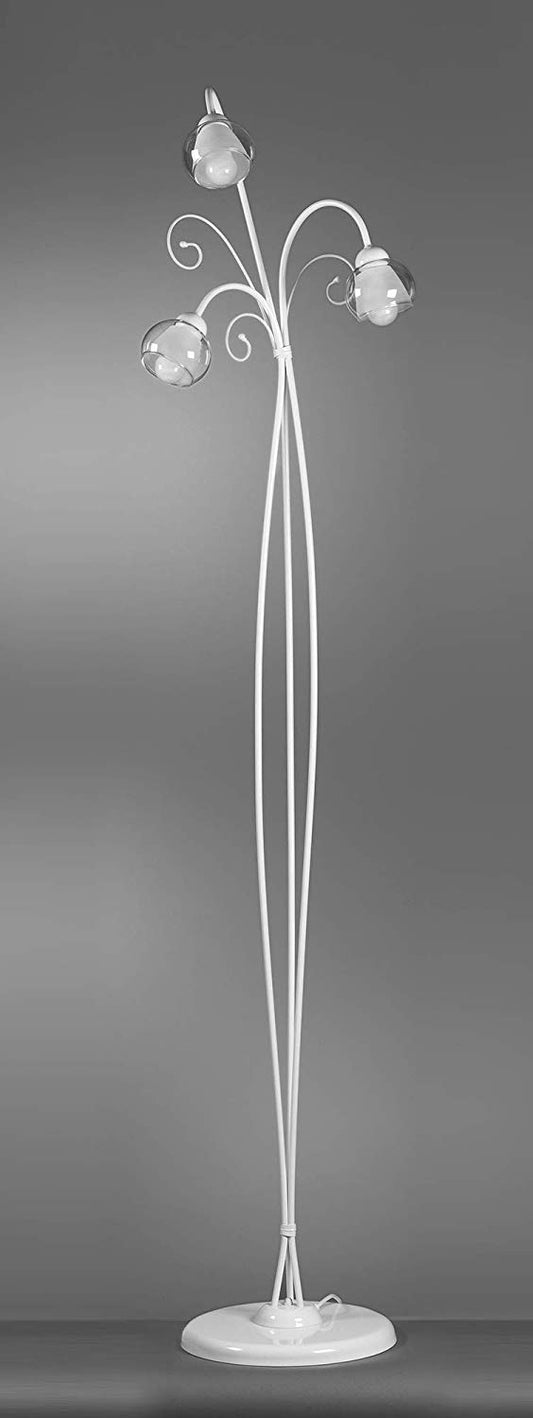 Dafne Italian Design Piantana bianca 3 luci - stile floreale/shabby - compatibile con lampadina classe; A, A+, A++ - materiali: ferro - (STL)
