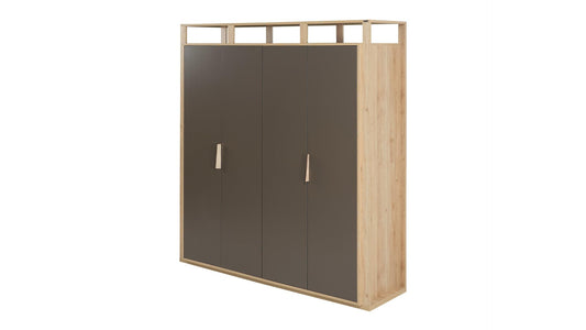 Dafne Italian Design Armadio quattro ante moderno modello Relax colore nero e legno misura 190x205x62 cm.