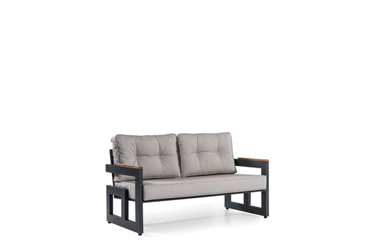 Dafne Italian Design Salotto da giardino per uso professionale, in alluminio antracite, cuscini beige chiaro/corda. n.1 divano 3 posti, n.2 poltrone, n.1 tavolino.