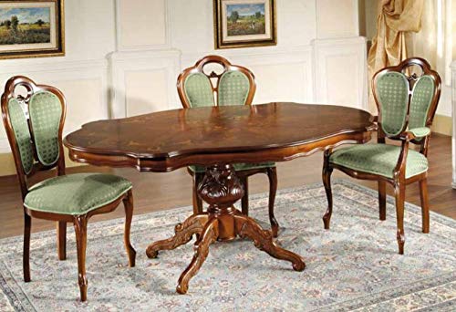 Dafne Italian Design Set di Tavolo con capotavola Noce, Stile Classico (cm. L. 175 - H. 79 - P. 110) (TVG)