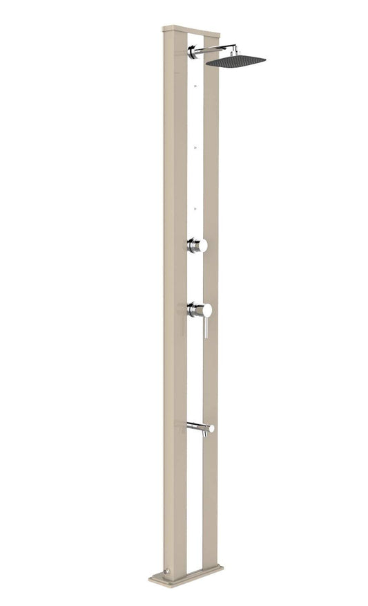 Doccia a energia Solare Arkema D450 9001 I Dada S Colore Sabbia con Fascia Decorativa Inox Struttura in Alluminio Verniciata a Polvere Dotata di Miscelatore lavapiedi e nebulizzatori