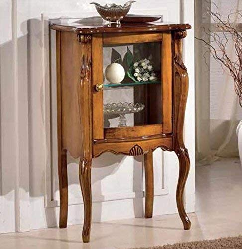 Dafne Italian Design Vetrina bassa 1 anta, gamba alta, noce scuro, schienale tappezzato -cm: 61 cm - 40 cm - H 100 cm. Stile classico. 100% Made in Italy (SF17)