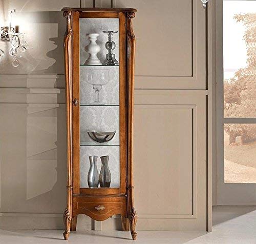 Dafne Italian Design Vetrina 1 anta - 1 cassetto, noce scuro, schienale tappezzato -cm: 61 cm - 39 cm - H 183 cm ? 0,53 Mc ? Stile classico - - 100% Made in Italy (SF17)