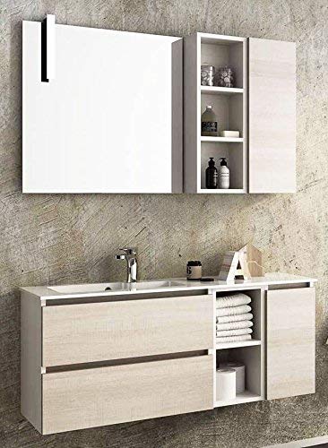 Mobile da bagno sospeso colore rovere chiaro Misura: L.190 P.35 H. 50 cm; lavabo bianco In Ocritech Con Vasca Integrata ,specchio con luci a led,2 pensili sospesi Misura: L.190 P.35 H. 50 cm