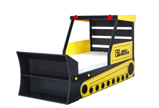 Dafne Italian Design Letto singolo Bull Dozer colore giallo e nero, cm. 109 X 135 X 234 comprensivo di materasso cm. 100x200x25