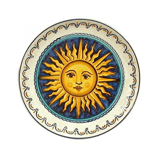 Piatto Ornamentale in Ceramica Artistica Italiana Raffigurante Il Sole. Dimensioni: ø 19.812 cm