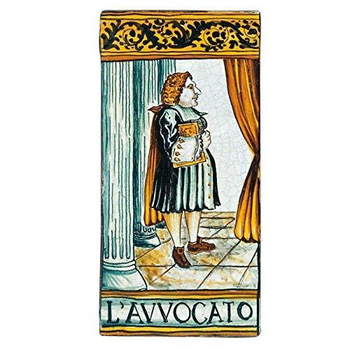 Dafne Italian Design Simonetti Mattonella decorata a mano con gancio a croce in ferro battuto in ceramica artistica di Castelli Italia arti e mestieri l ' avvocato