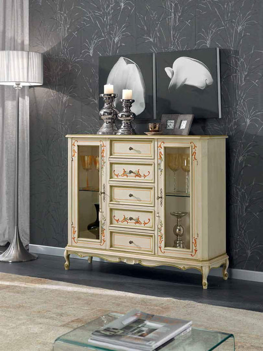 Dafne Italian Design Vetrinetta Stile Classico Noce Laccato Bianco (cm. L. 120 - P. 35 - H. 101) (TVG)