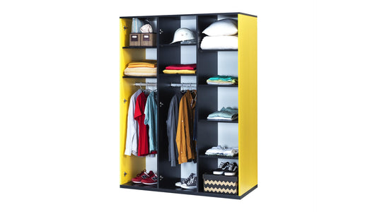 Dafne Italian Design Armadio tre ante Ruspa colore giallo e nero misura cm.138x195x62