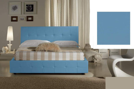 Dafne Italian Design Letto una piazza e mezza contenitore, similpelle, azzurro - 136x210xH100 cm - per materasso 120x190-100% Made in Italy