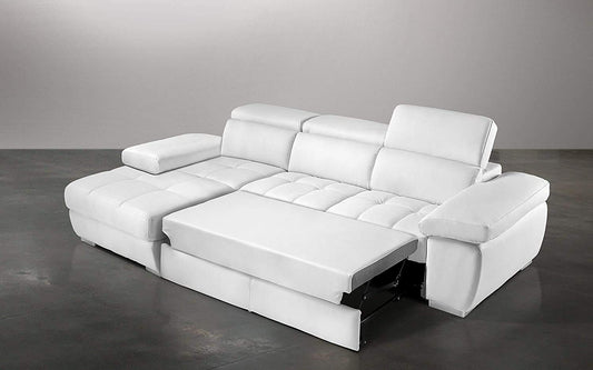 Dafne Italian Design Divano Letto angolare 3 posti con penisola a Sinistra. Similpelle Bianco (cm. 265 x 182 x 97h)