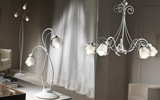 Dafne Italian Design Piantana bianca 3 luci - stile floreale/shabby - compatibile con lampadina classe; A, A+, A++ - materiali: ferro - (STL)