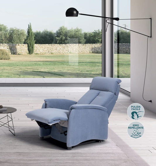 Dafne Italian Design Poltrona relax in tessuto antimacchia aquaclean colore marrone chiaro - misure cm. L 72 l 84 H 107 - Made in Italy