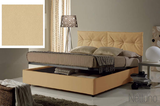 Dafne Italian Design Letto una piazza e mezza contenitore, similpelle lavabile, colore beige - Dimensioni: Larghezza 134 x 215 x H 102 cm - per materasso 120 x 200. - 100% Made in Italy (SFI)