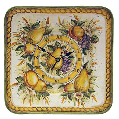 Dafne Italian Design Orologio quadrato da muro in ceramica artistica di Castelli, Dimensioni: cm 29x29