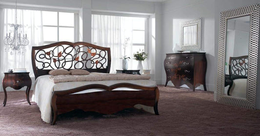 Dafne Italian Design Letto matrimoniale traforato, color ebano, 133X205X175 - per rete 150X190, 65 Kg, Testiera-pediera: in noce toulipier