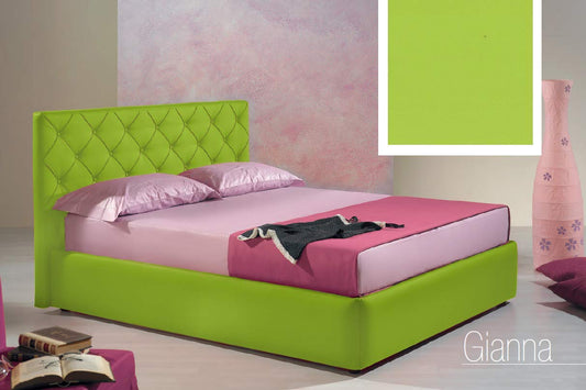 Letto matrimoniale contenitore, similpelle lavabile, lavorazione capitonn?, colore verde lime - Dimensioni: Larghezza 176 x 210 x H 100 cm - per materasso 160 x 190. - 100% Made in Italy (SFI)