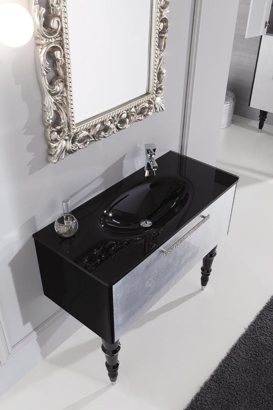 Dafne Italian Design Mobile da bagno con cassetti e specchio rettangolare - Misura: L.99 P.45cm - Finitura: Finitura Bianco Lucido - Top: Consolle Dec� in ceramica cm 100-100% made in Italy