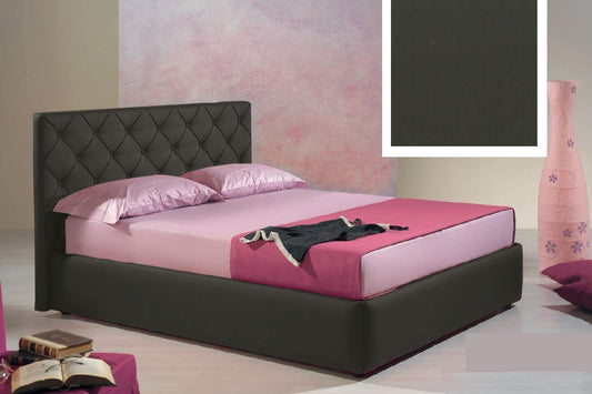 Letto una piazza e mezza contenitore, similpelle lavabile, lavorazione capitonn?, colore nero - Dimensioni: Larghezza 136 x 220 x H 100 cm - per materasso 120 x 200. - 100% Made in Italy (SFI)