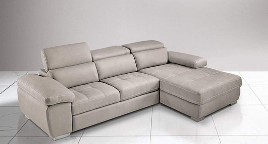 Dafne Italian Design Divano Letto angolare 3 posti con penisola a Destra. Similpelle Effetto Nabuk Beige (cm. 265 x 182 x 97h)