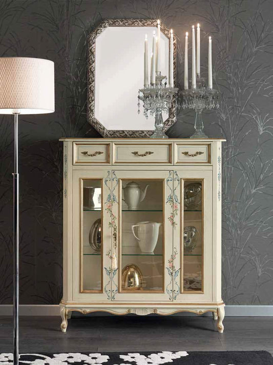 Dafne Italian Design Vetrinetta Stile Classico Noce Laccato Bianco (cm. L. 100 - P. 35 - H. 115) (TVG)