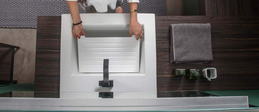 Dafne Italian Design Mobile da bagno ad uso lavanderia (cm. L72 x P51 x H55), finitura effetto legno, top in Ocritech antracite effetto legno, lavabo ceramca doppio fondo, specchio rotondo