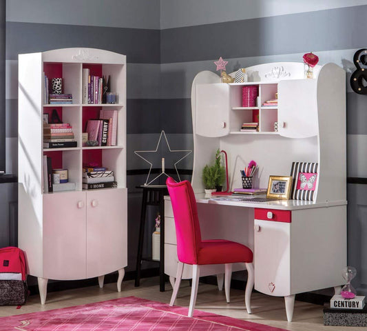 Dafne Italian Design Libreria fuxia e bianco - 3 ripiani-2 mensole chiuse con sportelli - 77x33x175 cm - con piedi