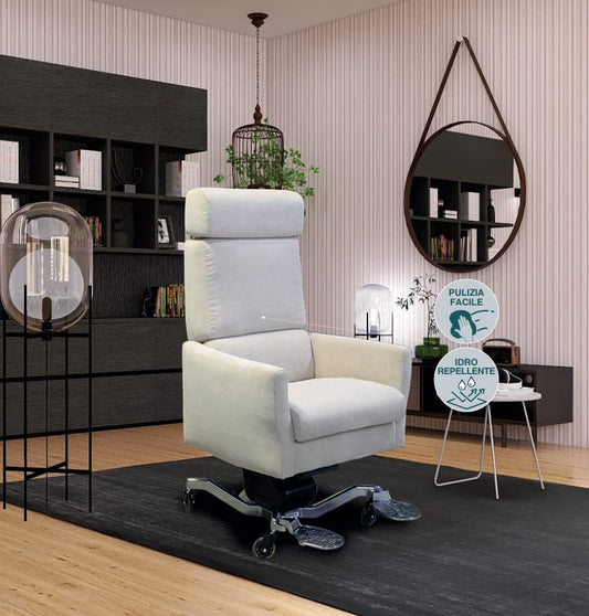 Dafne Italian Design Poltrona relax in tessuto antimacchia aquaclean colore bianco - misure cm. L 68 l 77 H 117 - Made in Italy