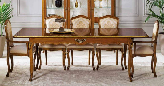 Dafne Italian Design Set di Tavolo con sedie Laccato Noce, Stile Classico (cm. L.180 - P.100 - H.78) (TVG)