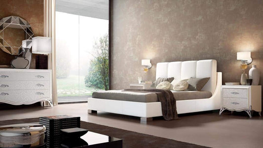 Dafne Italian Design Letto matrimoniale, con testiera in pelle bianco 100X228X174 - per rete 160x190, in legno di abete e multistrato di pioppo