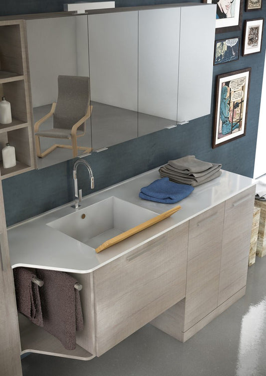 Dafne Italian Design Mobile lavanderia - L.200 P.35/63 x Top Lavabo integrale L 165-Pensile a giorno,