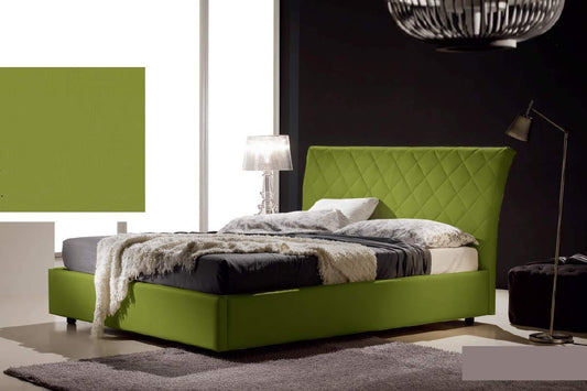 Letto matrimoniale contenitore, similpelle lavabile, trapuntato, colore verde oliva - Dimensioni: Larghezza 178 x 218 x H 110 cm - per materasso 160 x 190. - 100% Made in Italy (SFI)
