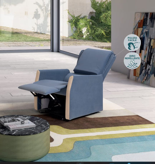 Dafne Italian Design Poltrona relax in tessuto antimacchia aquaclean colore giallo - misure cm. L 73 l 97 H 103 - Made in Italy