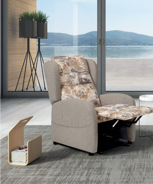 Dafne Italian Design Poltrona relax in tessuto aquaclean colore beige con seduta fantasia floreale - misure cm. L 77 l 85 H 112 - Made in Italy