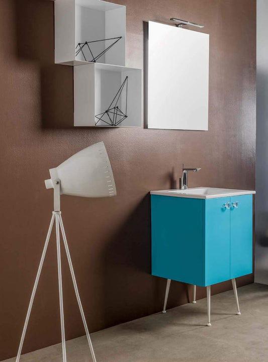 Dafne Italian Design Mobile da bagno ad uso lavanderia finitura turchese opaco (cm. L60 x P50 x H57), lavabo in ceramica, due cubi portaoggetti in lamiera