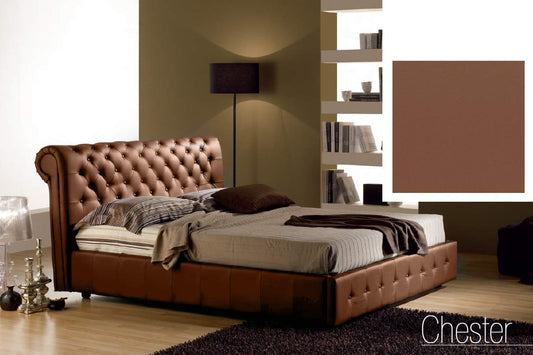 Letto una piazza e mezza contenitore, similpelle lavabile, lavorazione capitonn?, colore marrone - Dimensioni: Larghezza 140 x 226 x H 114 cm - per materasso 120 x 190. - 100% Made in Italy (SFI)
